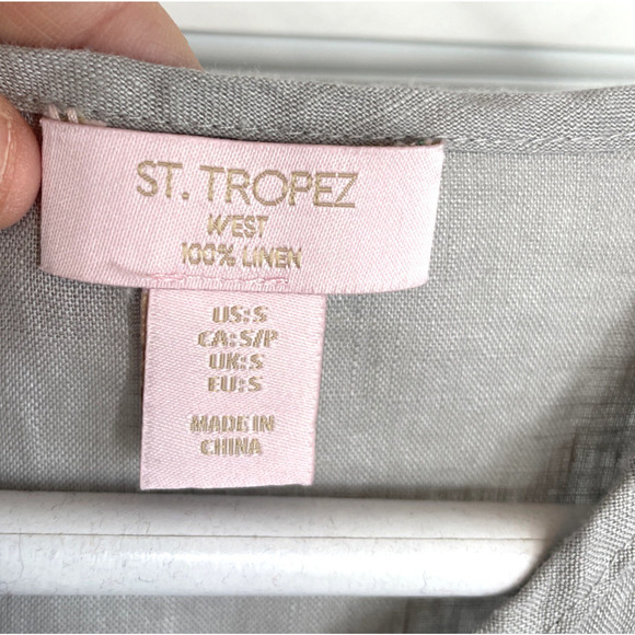 St. Tropez West Women’s Embroidered Linen Sleeveless Blouse Sz S Boho Lagenlook - Picture 5 of 14